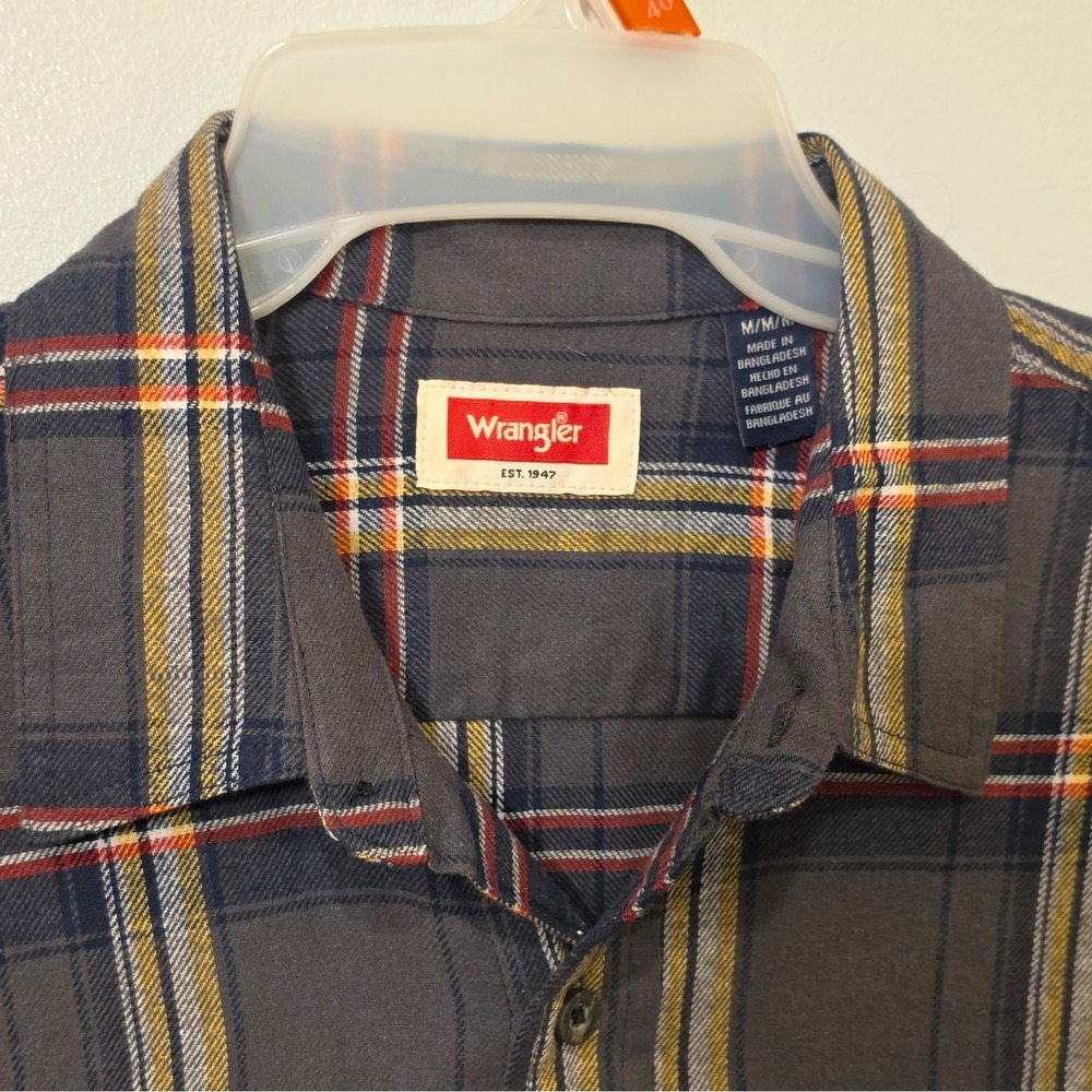 Wrangler Men's Plaid Flannel LS Button-Up Pockets M Gray/Blue #195